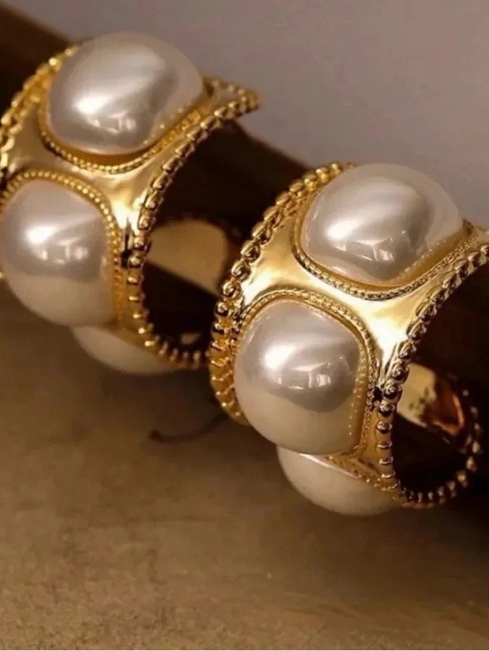 Gold Pearl Hoop Earrings - Women Jewelry
